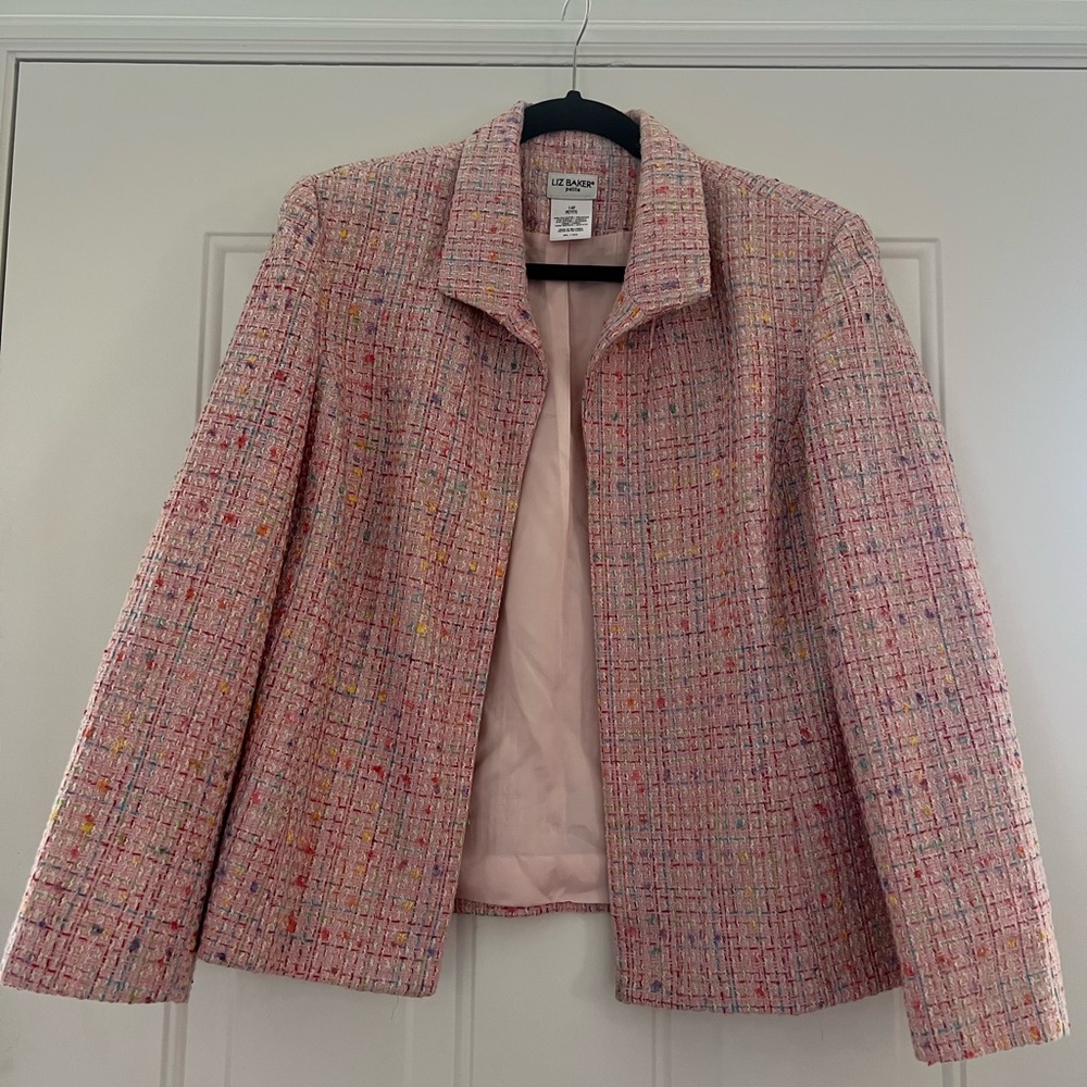 Liz Baker Pink Multicolor Tweed Blazer